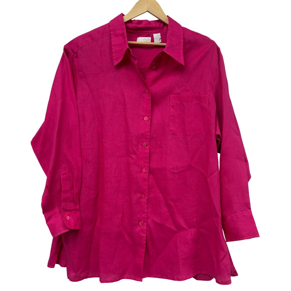 Elisabeth Liz Claiborne Fushia Pink 100% Linen Button Down Shirt Plus Size 22